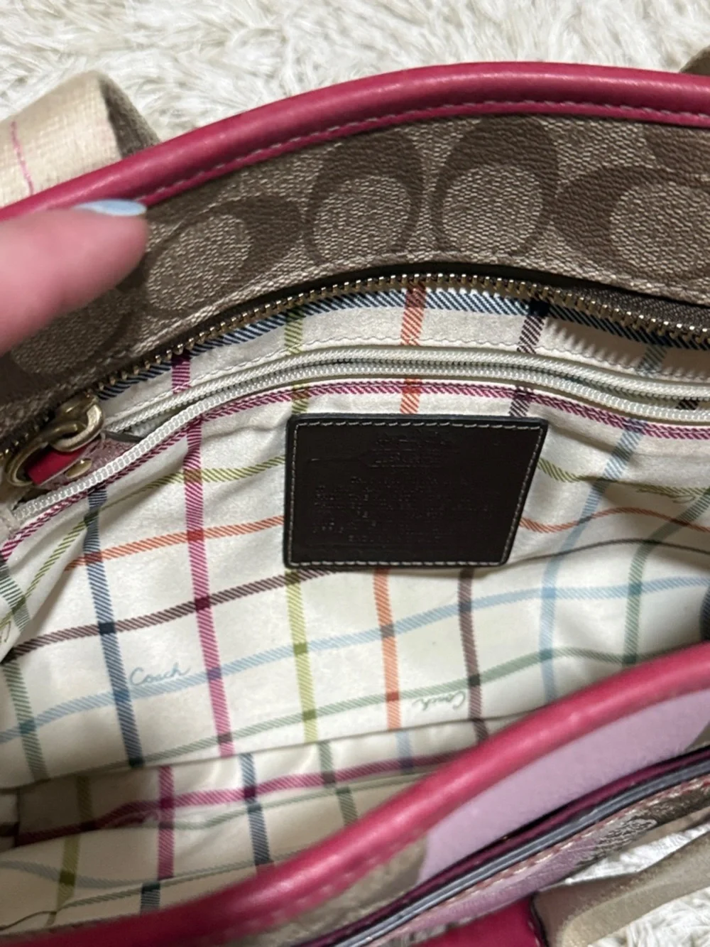 Coach Beige Signature Canvas Tote with Pink Trim - Picture 4 of 6